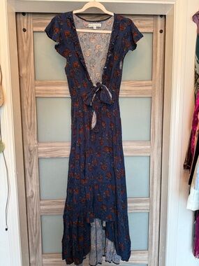 Tie-Front Navy Floral High-Low Dress